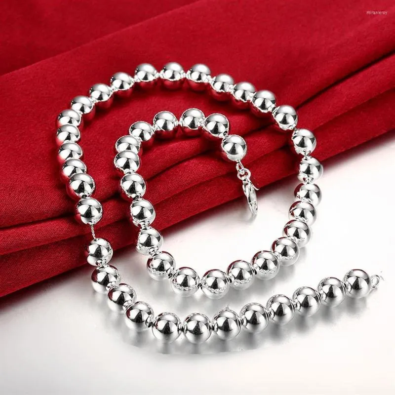 Sterling Silver Beaded Necklace For Women Classic Smooth Chain_voghion.com