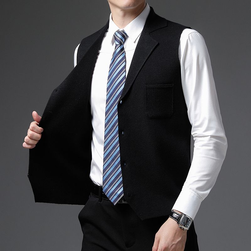 Level 4 Super Anti-pilling Top Grade Pleuche New Autum Lapel Fashion Brand Knit Cardigan Casual Korean Sweater Vest_voghion.com