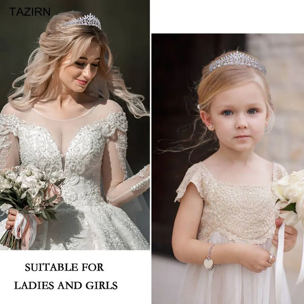 Bijoux TAZIRN Petites couronnes de mariée florales en zircone cubique Diadèmes faits à la main en CZ Coiffe de mariée Bal Fête d'anniversaire_voghion.com