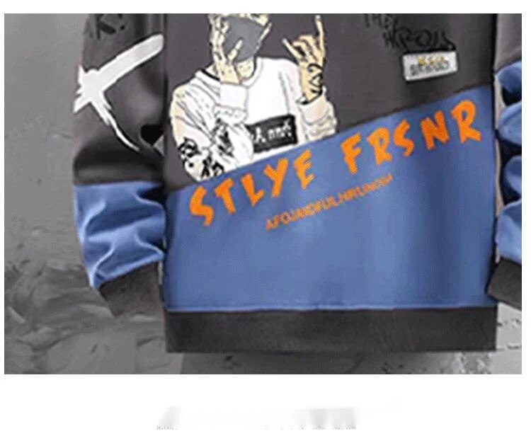 Sweat à capuche à col rond contrasté en patchwork pour hommes, marque tendance, pull décontracté à manches longues pour printemps et automne, T-shirt pour hommes_voghion.com