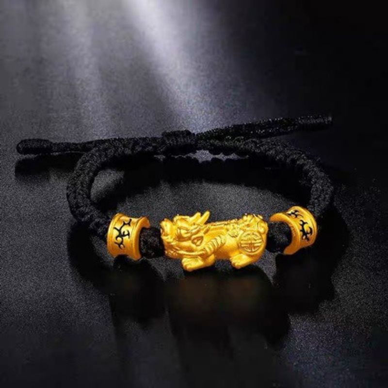 Braccialetto fatto a mano in oro intrecciato rosso nero corda uomo e donna coppia bracciale rame placcato oro perline portafortuna gioielli_voghion.com