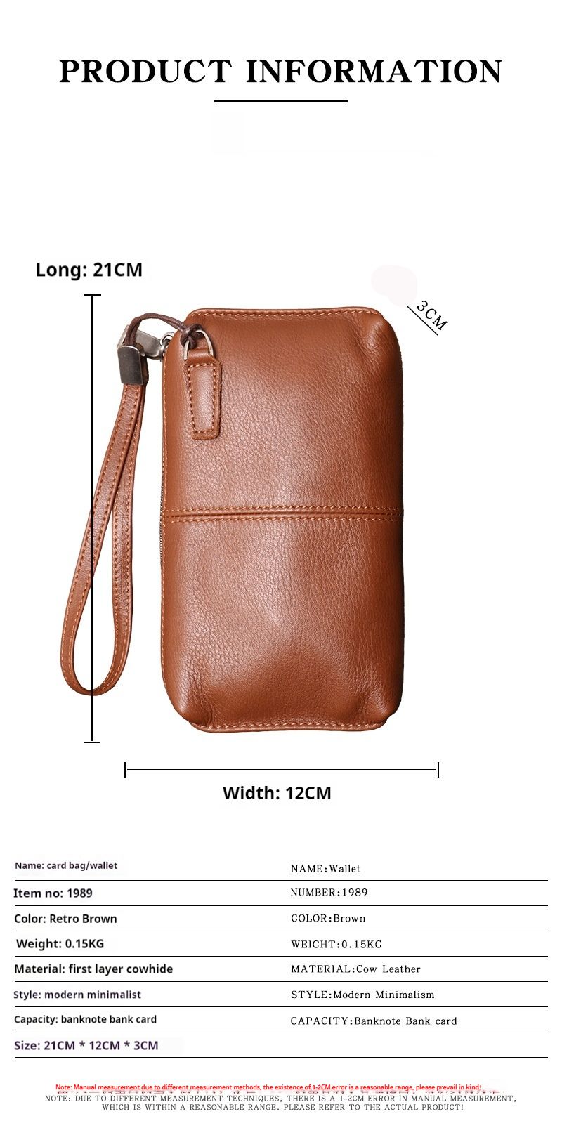 Herrenhandtasche echtem Leder, weicher Lederreißverschluss, lange Brieftasche, lässige Telefontasche aus Rindsleder der_voghion.com