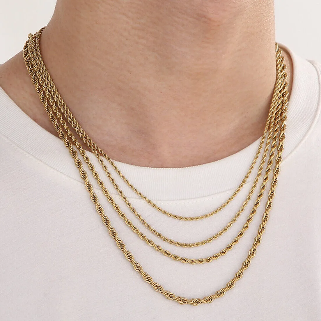 Collana in argento sterling placcato oro reale da 1,2 mm, 1,5 mm, 1,7 mm, 2,3 mm, 3,3 mm, realizzata in Italia, con catena a corda con taglio a diamante_voghion.com