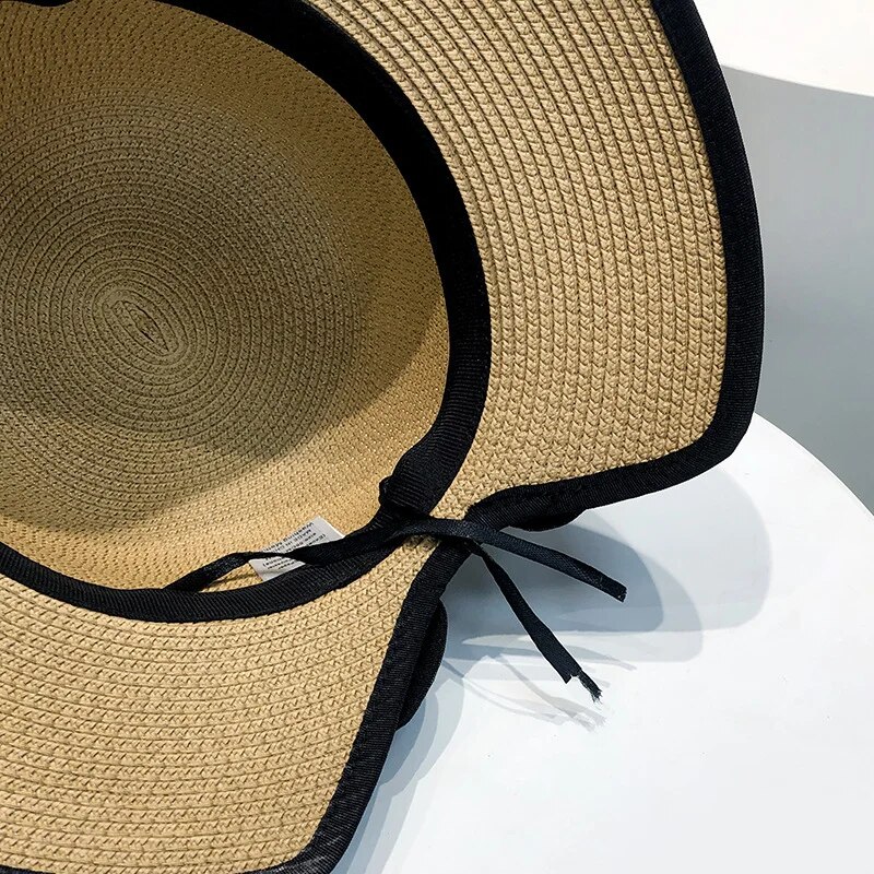 2024 Hot Selling Women's Personalized Fashion Letter Sunscreen Bow Grass Knitted Hat UV Protection Summer Breathable Sports Couple Sun Hat_voghion.com