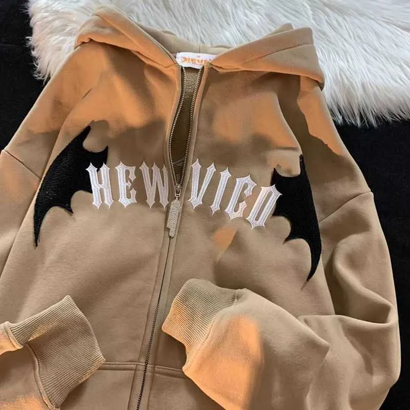 Erkek I mp Kapşonlu Sweatshirtler Hip Hop Koyu Yarasa Kanatlı Şeytan Boynuz Gotik Fermuarlı Kapşonlu Ceket Erkek Kadın Büyük Boy Sweatshirt_voghion.com