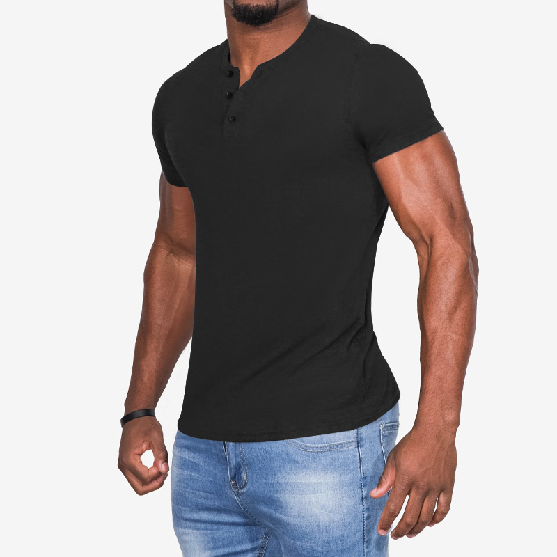 2023 Neues Sommer-T-Shirt für Herren, lässig, einfarbig, kurzärmelig, Rundhalsausschnitt, Pullover, Knopfleiste, Henley-Shirt_voghion.com