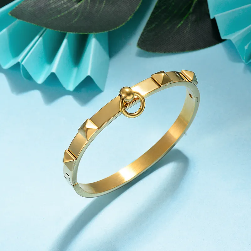 Bangle Simple Rivet Bracelet For Women Ladies Elegant Exquisite Gold Color Stainless Steel Men Jewelry Pulseras Mujer_voghion.com