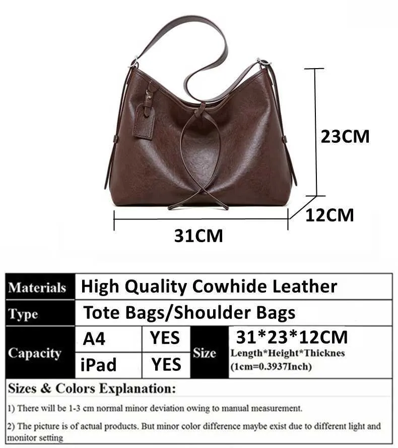 Toptrends Vintage Vera Pelle Grande Sottobraccio Borse a Tracolla per Donna 2024 Designer Semplice Donna Tote Hobo Signore_voghion.com
