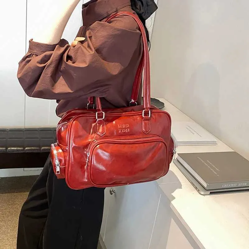 Borsa a tracolla da donna retrò, spaziosa, con fiocco, tote, sottobraccio, hobo, multitasche, in pelle, stile designer C241018_voghion.com