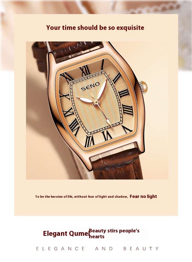 Merkelegering i kunstskinn OEMODM damebelte vanntett liten vinfat kvartsklokke_voghion.com