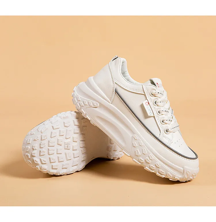 Zapatos deportivos informales de suela gruesa para mujer, de primavera, nuevos, versátiles, cómodos, transpirables y con plataforma, pequeños, blancos, con diseño de bizcocho._voghion.com