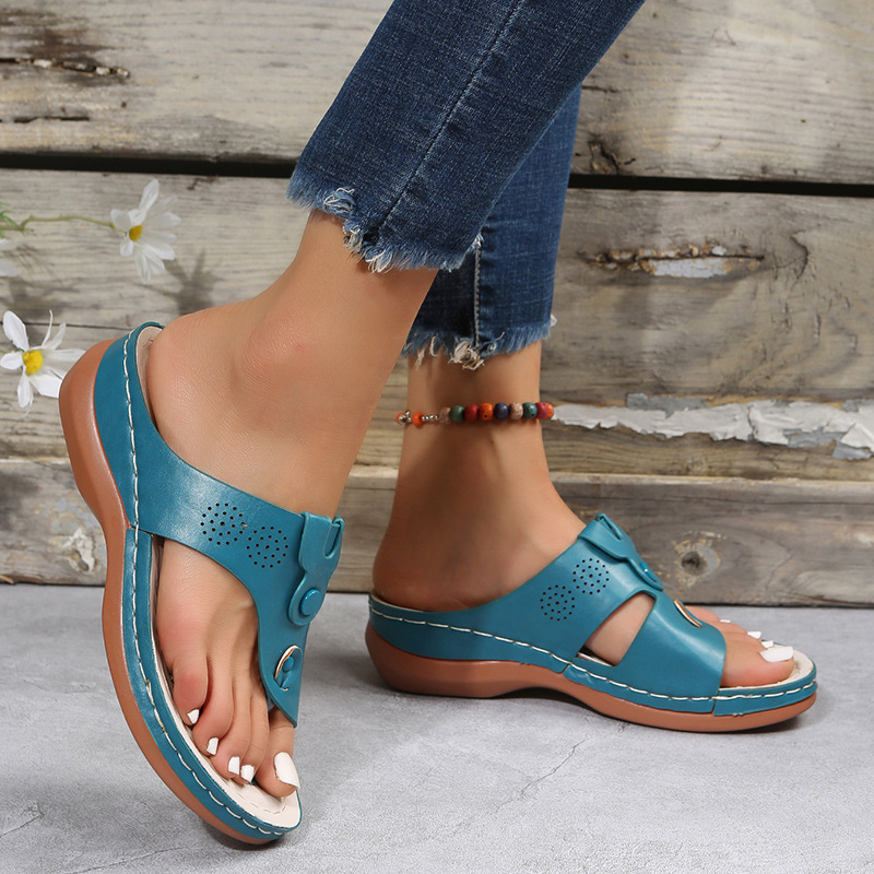 Leopard Print Wedge Sandals For Women With Rivet And Toe Clip_voghion.com
