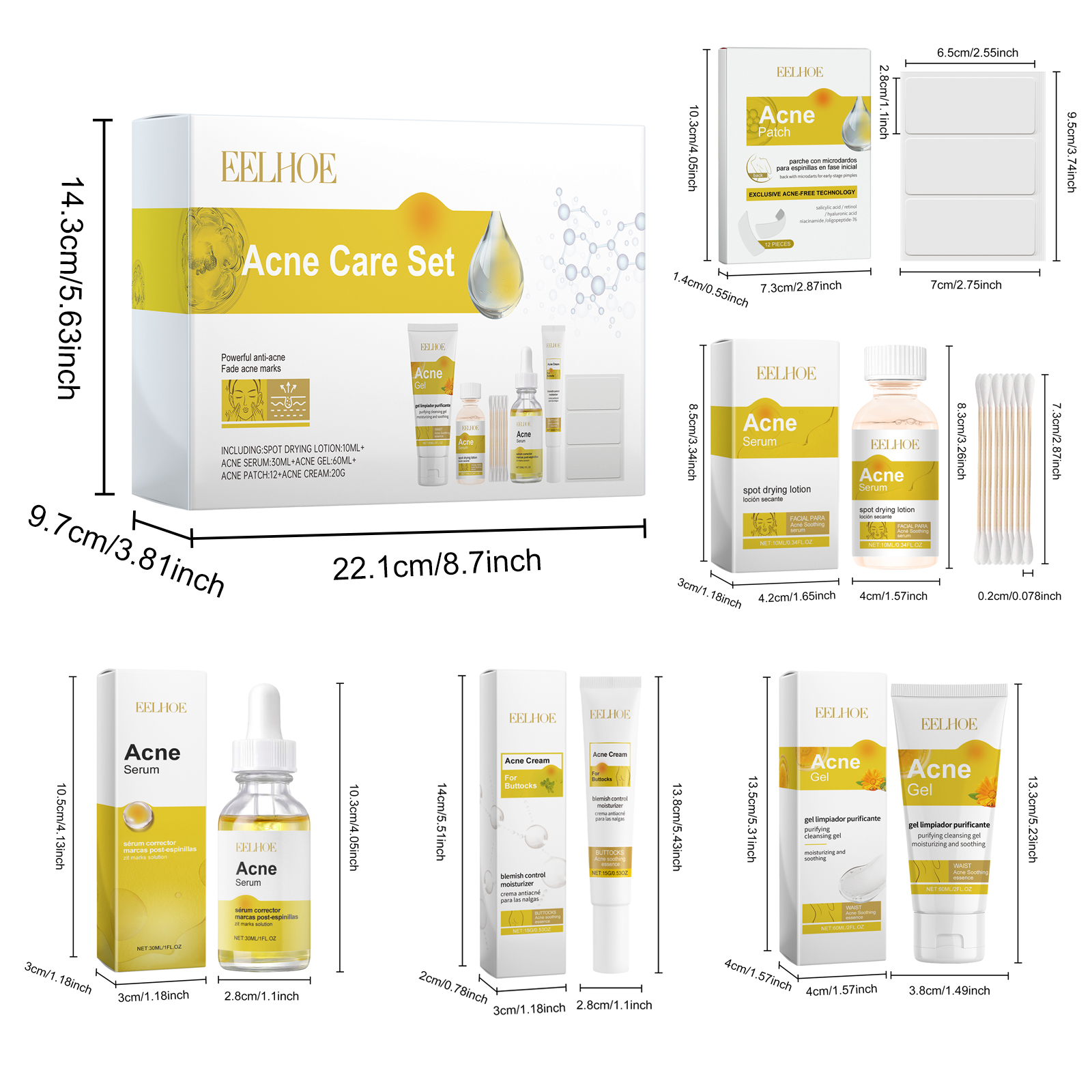 EELHOE Acne Skin Care Set Skin Care For Acne Skin Is Suitable For Moisturizing And Beautify Soft Skin_voghion.com