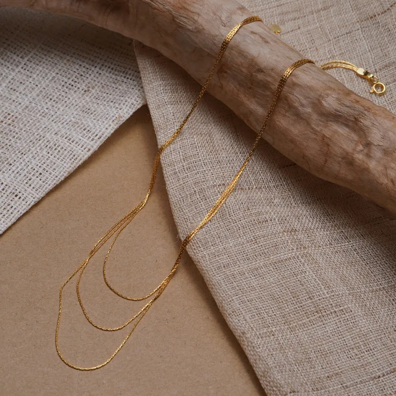Ketten Anti-allergesch Minimalistesch Duebelschichten 14K Gold Plated Box & Herringbone Kette Choker Halskette fir Fraen Ketten_voghion.com
