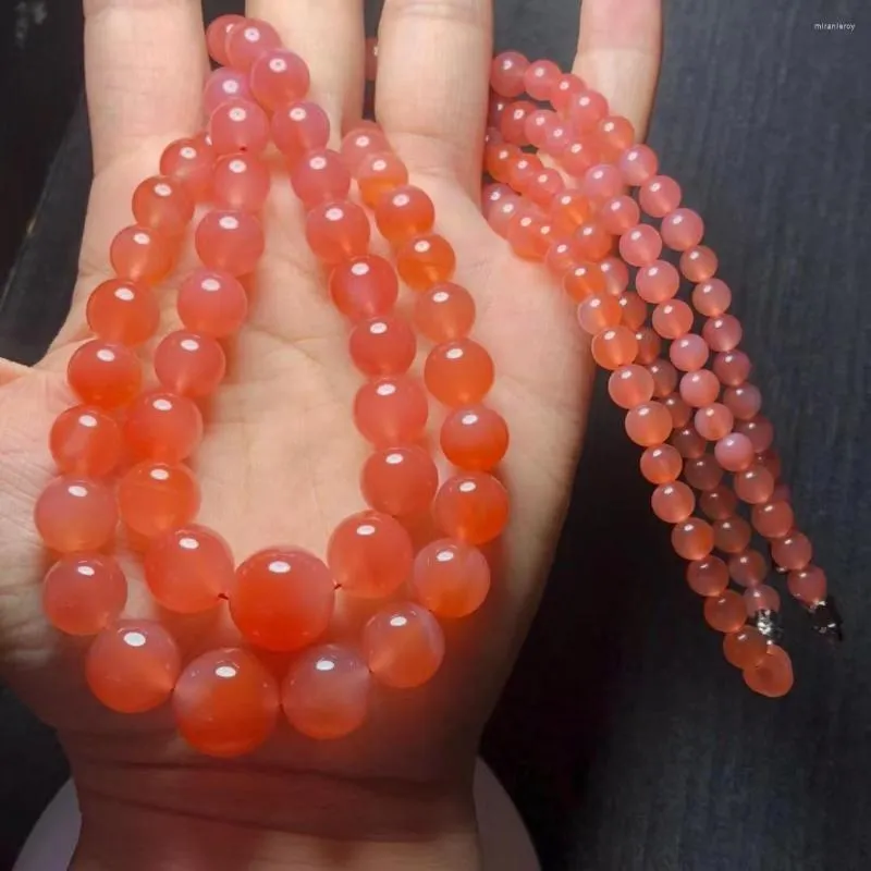 1 db Fengbaowu természetes rózsaszín Yanyuan agát nyaklánc kerek gyöngyökkel, kristály reiki gyógyító kővel, divatékszer ajándék_voghion.com