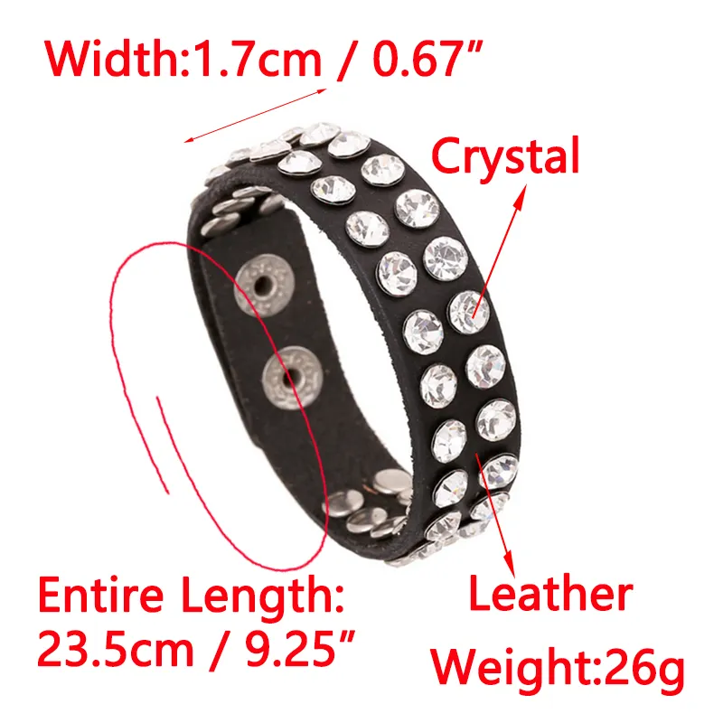 Nuovo Moda Vintage Trasparente Strass Rivetti Nero Braccialetto Punk Pelle Polsino Chiusura a Scatto Gioielli Accessori All'ingrosso_voghion.com