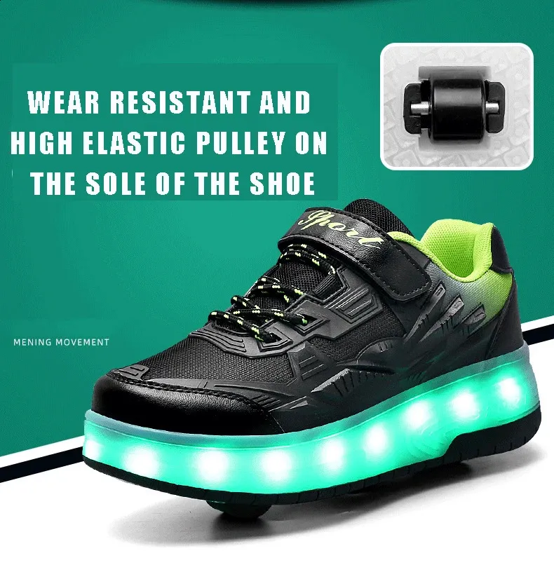 Roller Skate Αγόρια Κορίτσια Φώτα που αναβοσβήνουν Παπούτσια με ρολό με δύο τροχούς Led Light φωτεινά αθλητικά παπούτσια εξωτερικού χώρου Casual Παιδικά_voghion.com
