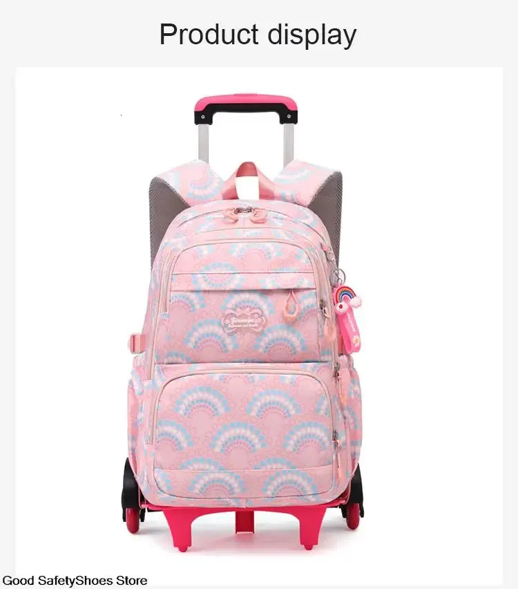 Borse a rotelle per ragazze Zaino Zaini impermeabili per bambini con ruote Trolley per scuola media Zaino Lage 240314_voghion.com