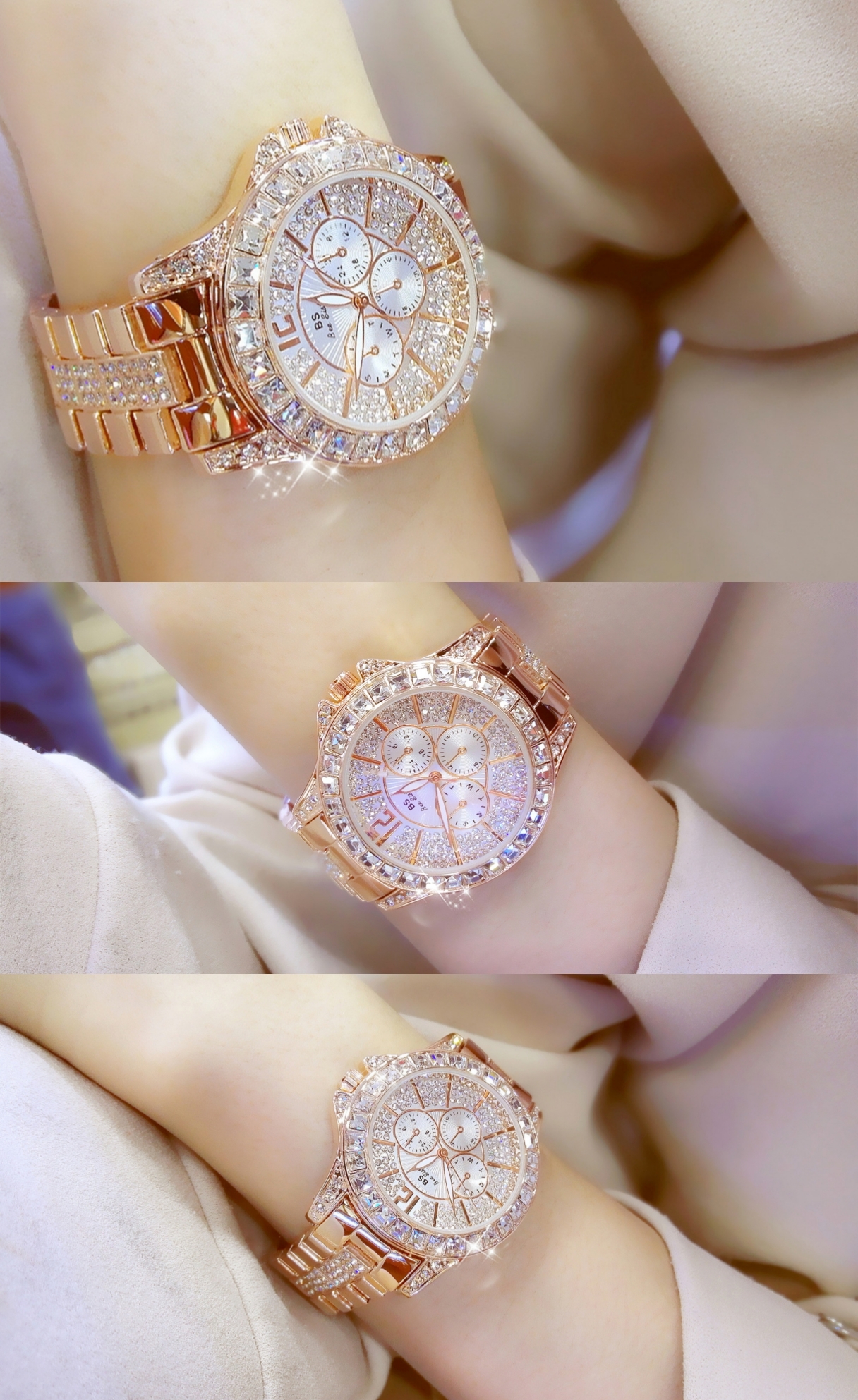 Bs Bee Sister Ladies Diamond Watch Montre à quartz de luxe pour femme, montre à quartz étanche de luxe pour femme_voghion.com