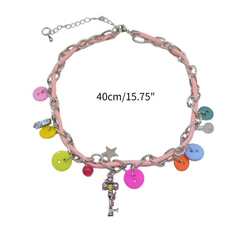 Collana choker con perline e bottone pendente gioiello boho mare_voghion.com