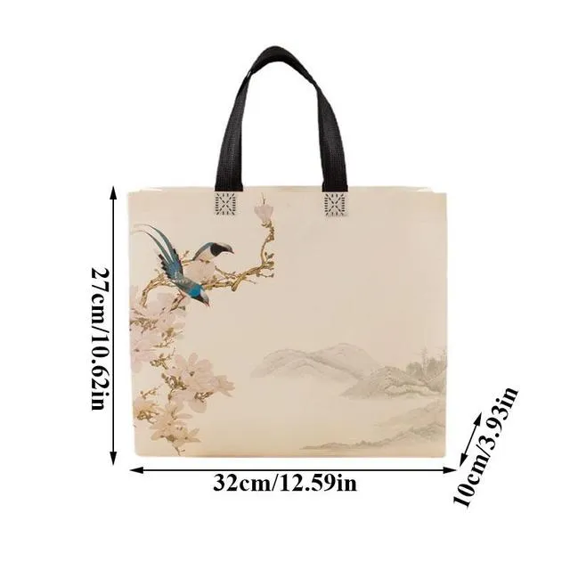 Non-woven Shopping Eco Large Capacity Portable Storage Pouch Flower Bird Print Handbag Reusable Foldable Shoulder Bag_voghion.com