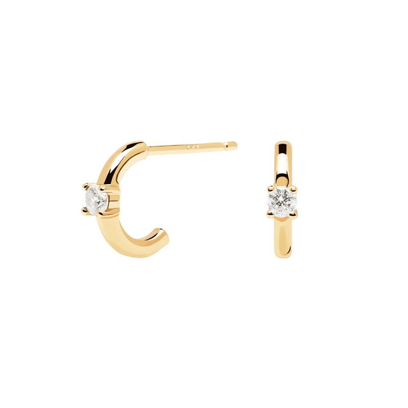 Orecchini coordinati in stile freddo semplice e squisito con zirconi multicolore a forma di C in argento_voghion.com