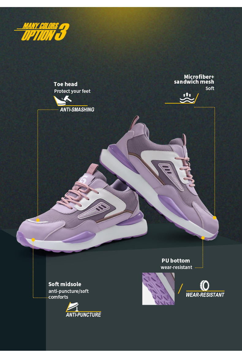 GUYISA Scarpe antinfortunistiche e da lavoro da donna con punta in acciaio 0283pk 37-43_voghion.com