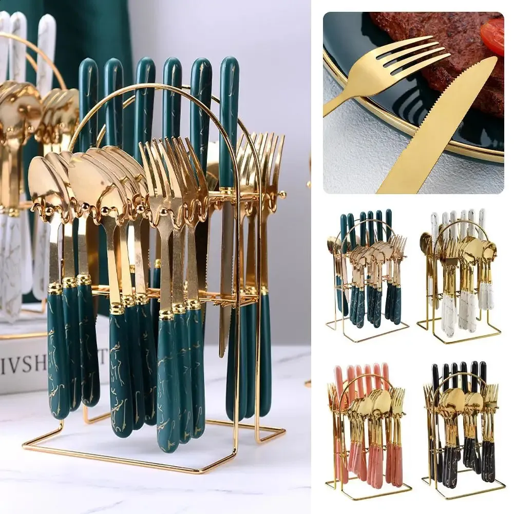 Conjunto de talheres com 24 peças, faca e garfo, aço inoxidável, com suporte, colher de sobremesa, adequado para qualquer ocasião 240826_voghion.com
