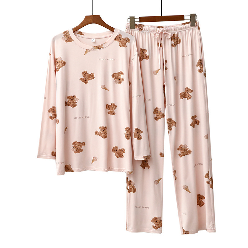 Abbigliamento da donna Primavera e autunno GP Modal Pigiama da donna Orso gelato Stampa Girocollo Pantaloni a maniche lunghe Set di vestiti per la casa carino_voghion.com
