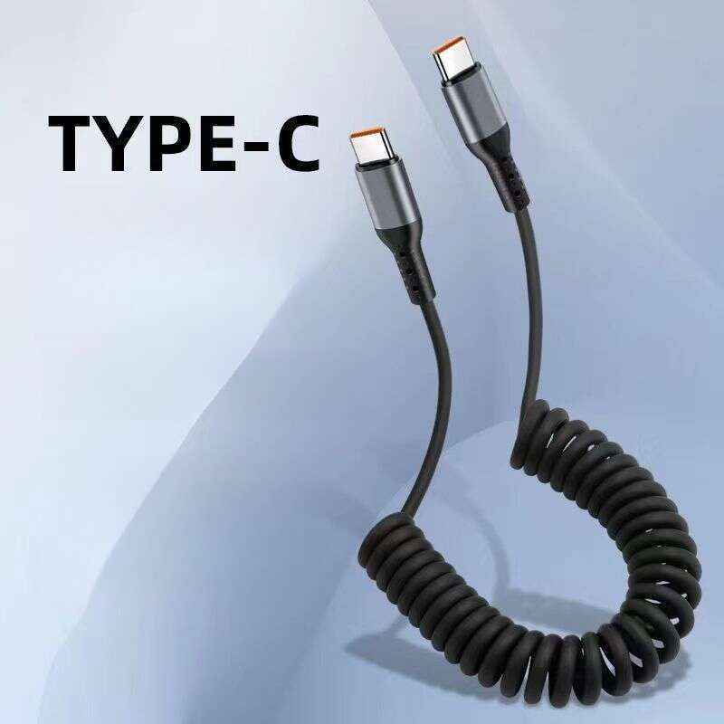 100W Çift Kafa Hızlı Araç Üstü 6A Teleskopik Veri Şarjı TypeC Spiral PD Yay Hattı_voghion.com