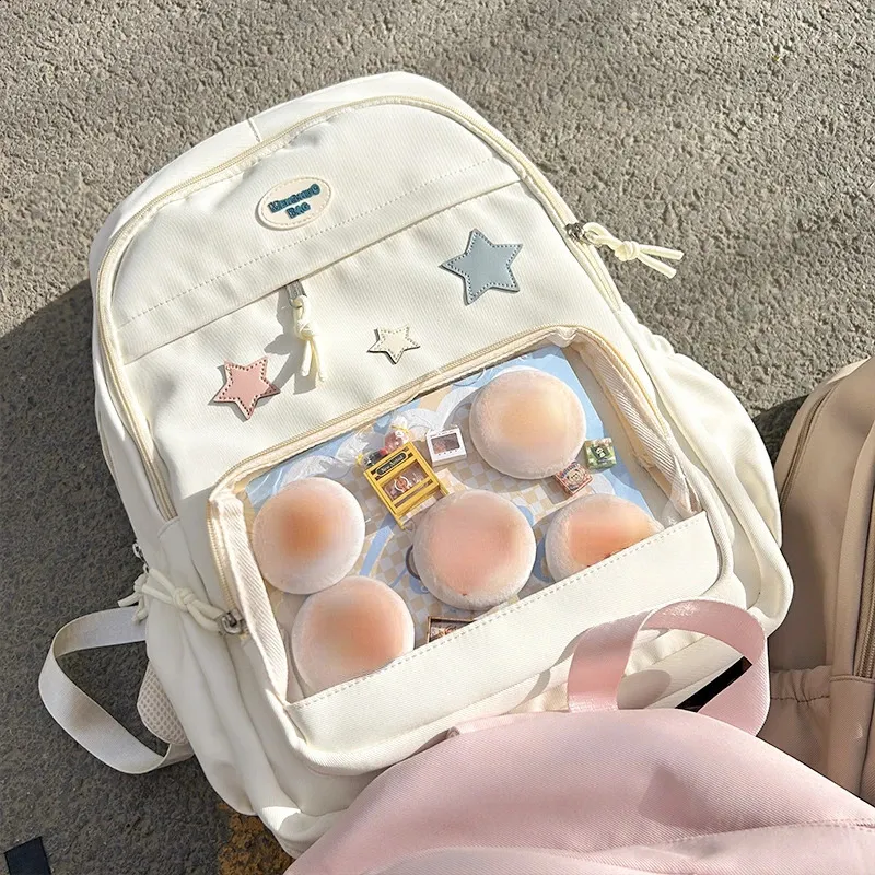 Süße Y2k ästhetische Mode Kawaii Rucksack koreanische Frauen Jk transparente Rucksäcke Vintage Studenten Stern Schulranzen_voghion.com