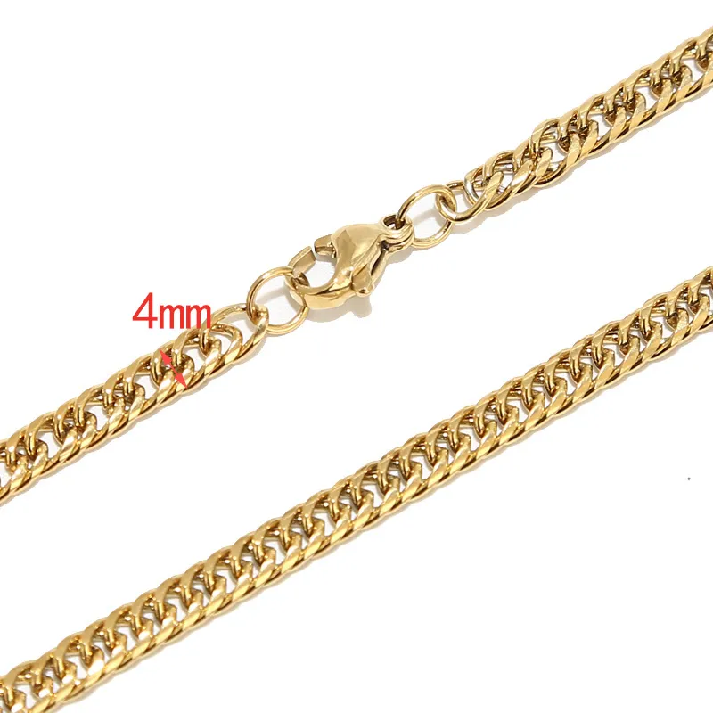 Chaînes 2 pièces en acier inoxydable or Miami Cuban Link femmes hommes collier 4 mm double chaîne gourmette colliers pour cadeauxChaînes_voghion.com