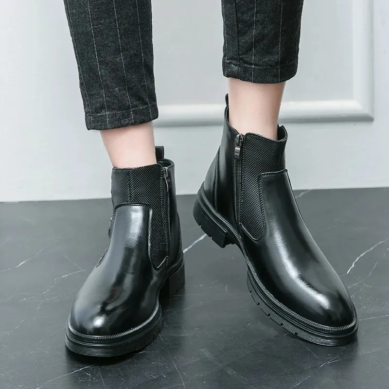 Classic Leather Business Ankle Boots For Men With Double Buckle_voghion.com