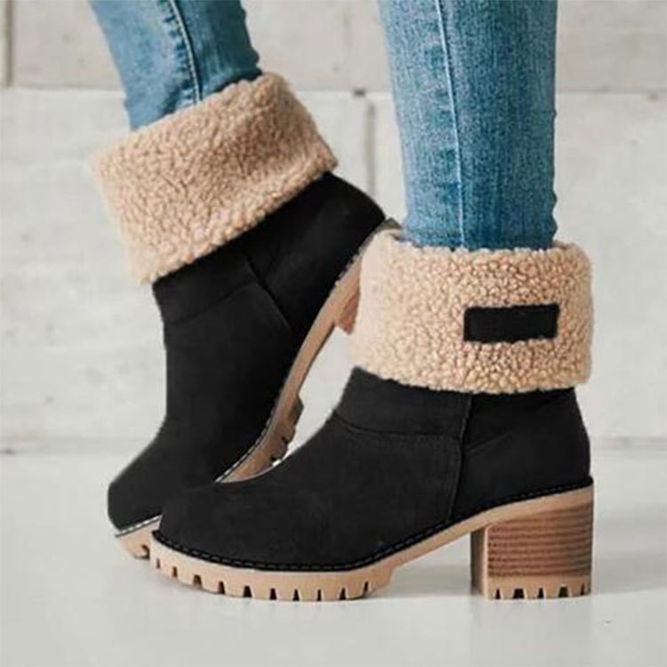 Large Size Mid-tube Boots Women Thick With Lamb Wool Large Cotton Snow Boots Two Wear Warm All-matching Women’s Shoes