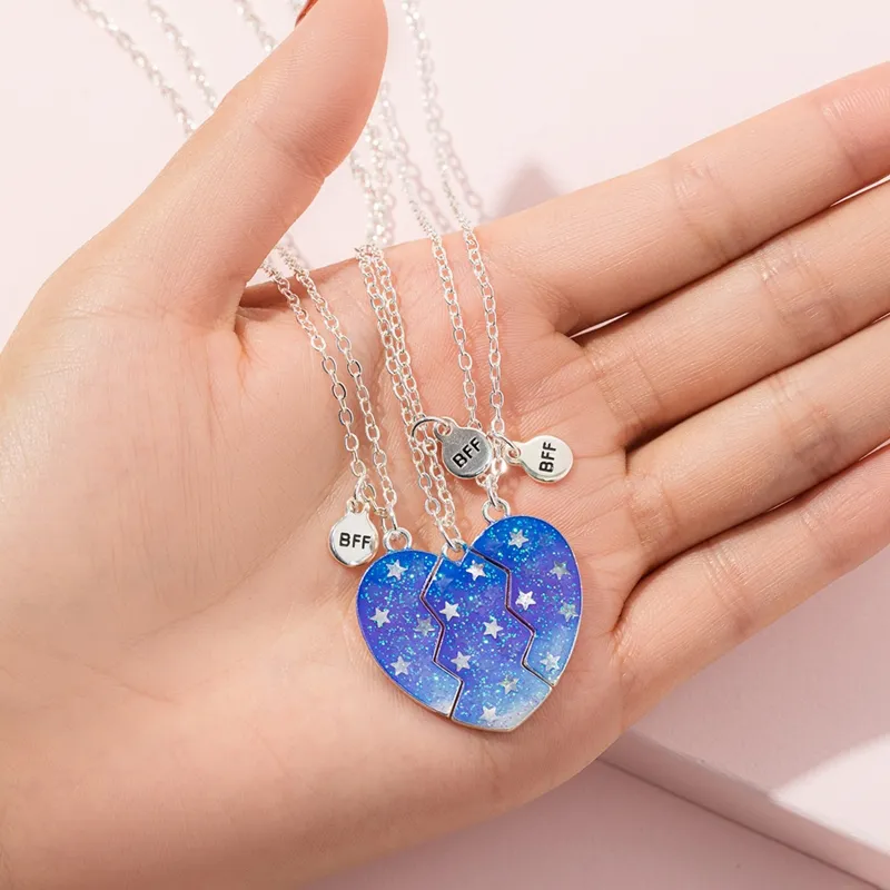 Collane con ciondolo E0BE 3 pezzi luminosi a forma di cuore diviso per sempre amico amicizia collana magnetica regalo per ragazza_voghion.com