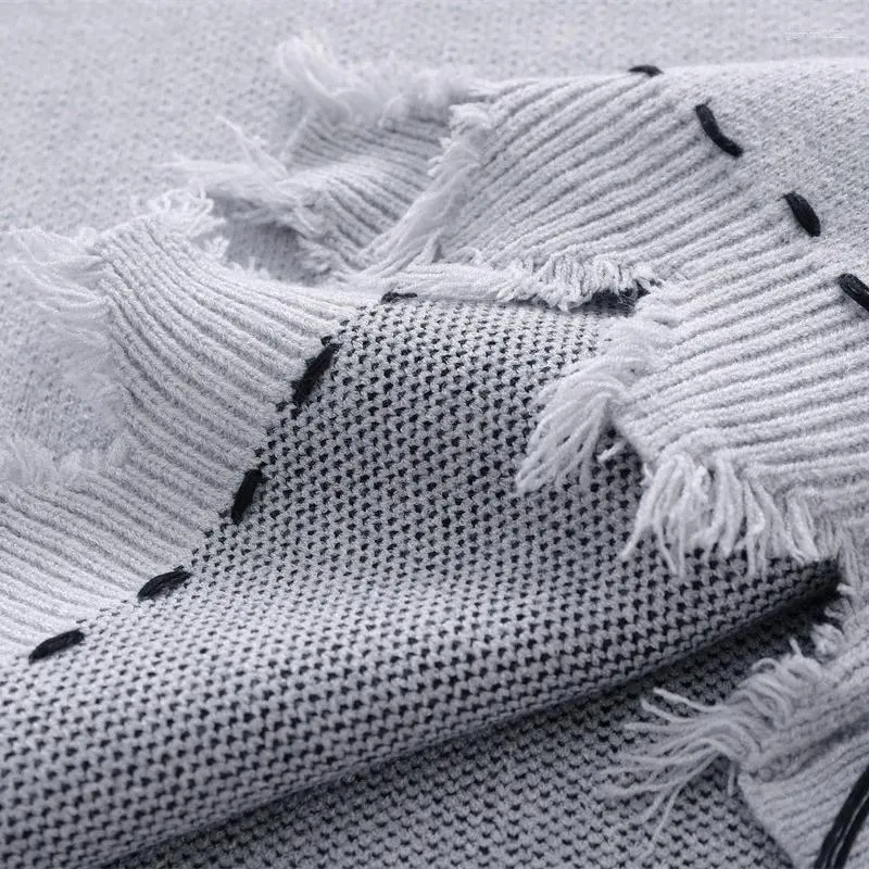 Gilets pour hommes, pull en tricot vieilli, style streetwear vintage, style Harajuku, avec trous, franges, sans manches, surdimensionné, décontracté, unisexe_voghion.com