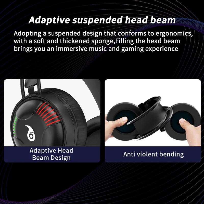 Casque de jeu filaire professionnel L523 avec microphone, LED et prise USB, compatible avec de nombreux appareils (ordinateurs portables et de bureau)._voghion.com