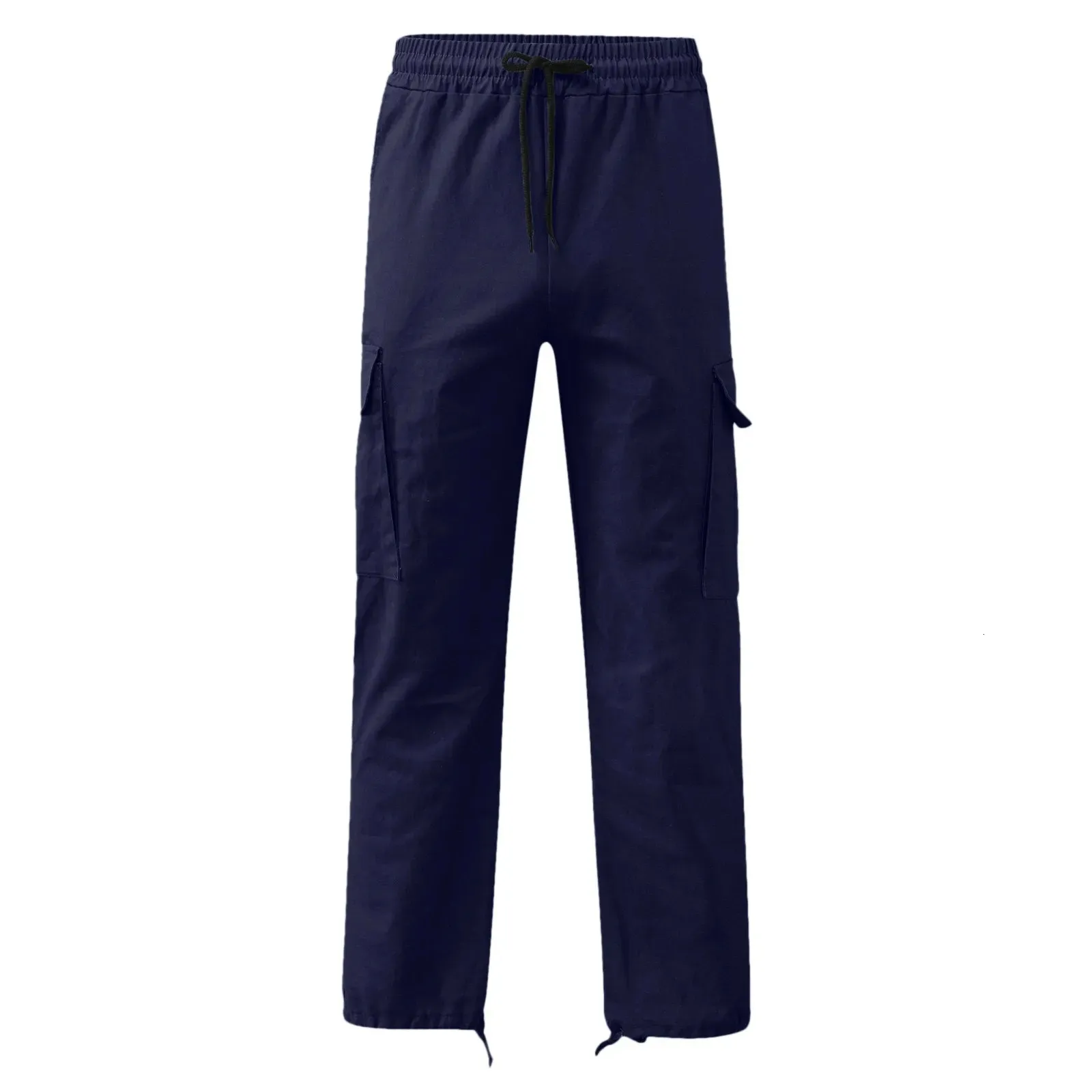 Pantalon cargo décontracté pour homme, coupe slim, couleur unie, poches, coupe droite, bas long, ample_voghion.com