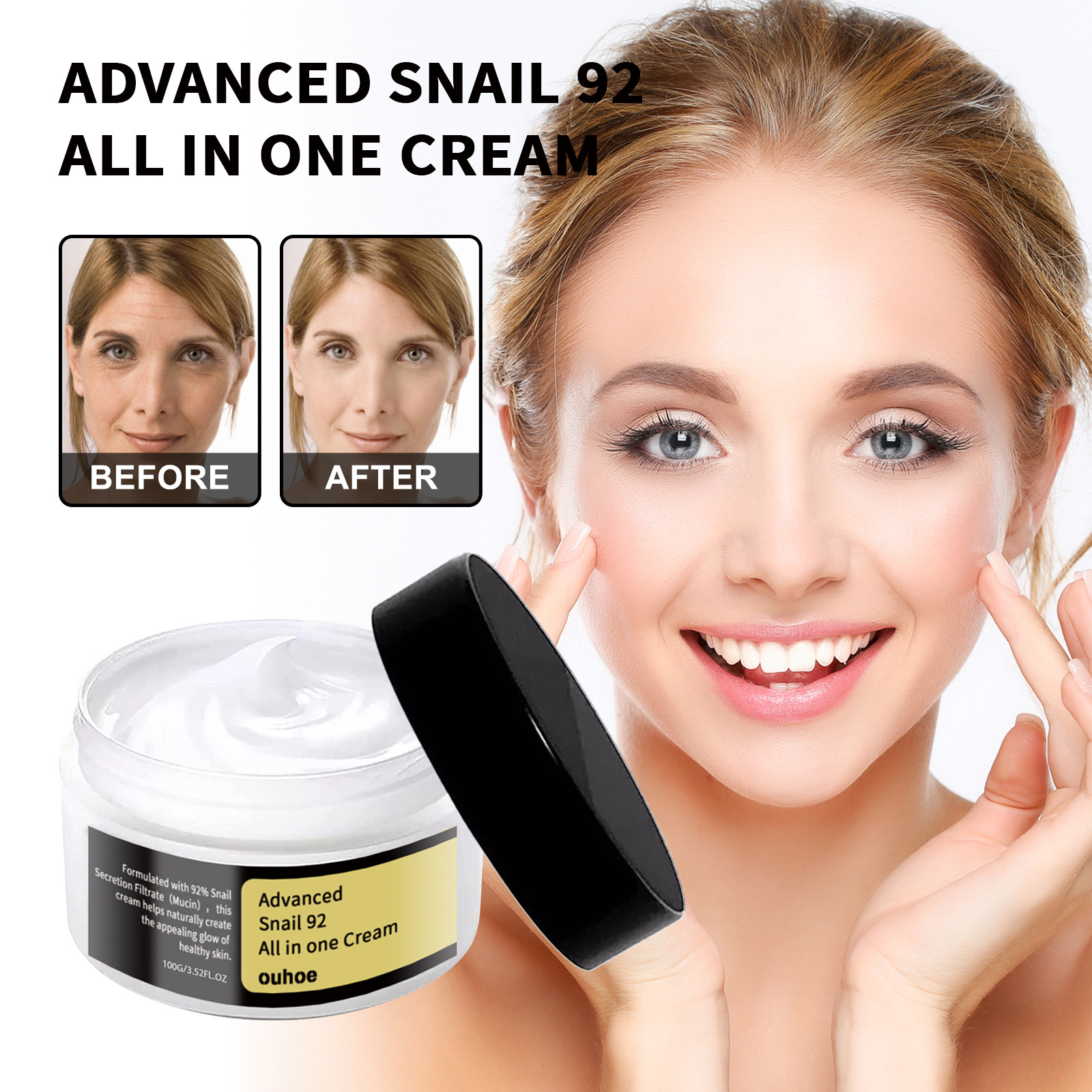 La crème pour le visage à l'escargot OUHOE éclaircit les ridules, hydrate et raffermit la peau, essence anti-âge_voghion.com