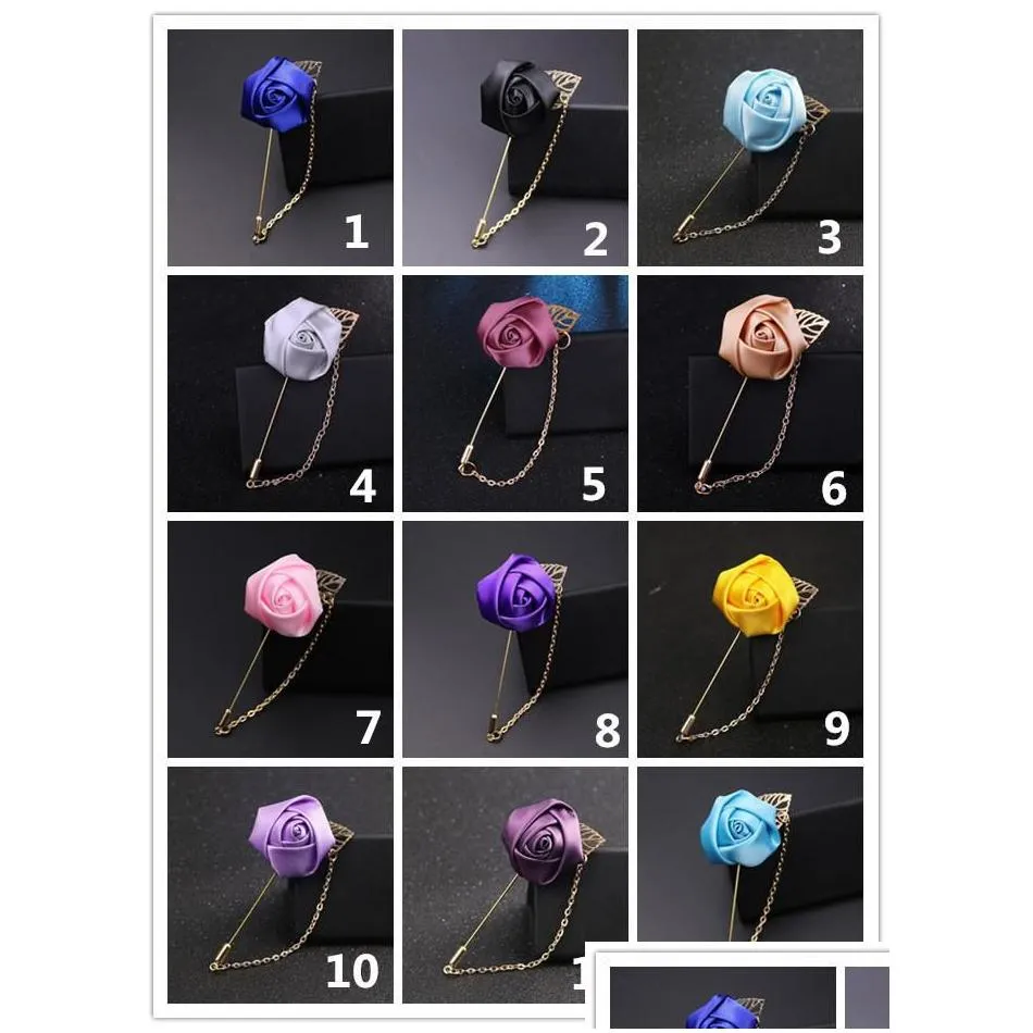 Pins, Men Rose Flower Golden Leaf Fashion Brooch Pin Suit Lapel New Mens Wedding Boutonniere Brooches Jewelry Drop_voghion.com