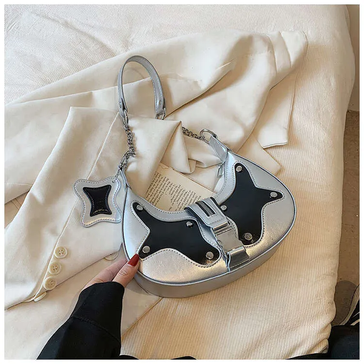 Y2k Shoulder Premium Pu Leather Mixed Color Rivet Fashion Handbag Retro Designer Women's Wallet Street Dressing Bag_voghion.com