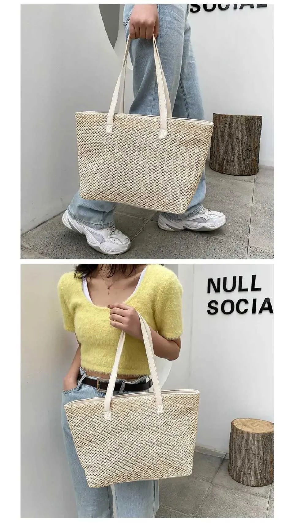 2024 Summer Beach Straw Large Capacity Shopping Solid Color Shoulder Makeup Bag Casual Womens Wallet Handbag Y241011_voghion.com