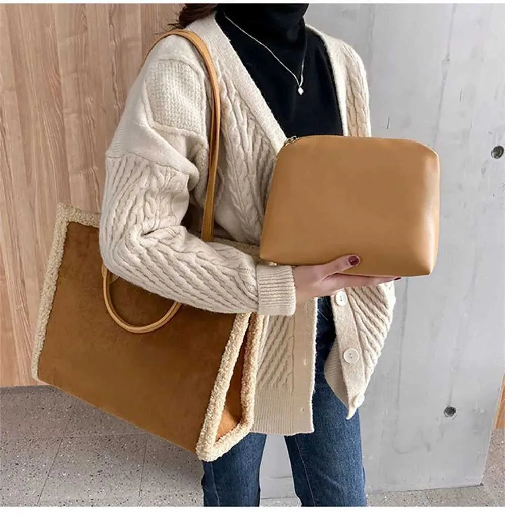Lammwolle mit Beutel Nischendesign Sinnvolle Textur Große Kapazität Plüschhandtasche Lässige Mode Einzelne Schultertasche_voghion.com