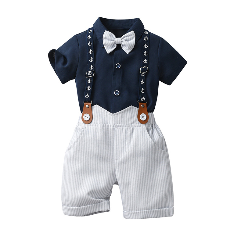 Mother&Kids Jongenskleding Herenoverall Driedelig kinderpak Babyzomer jongenszomerpak met korte mouwen_voghion.com