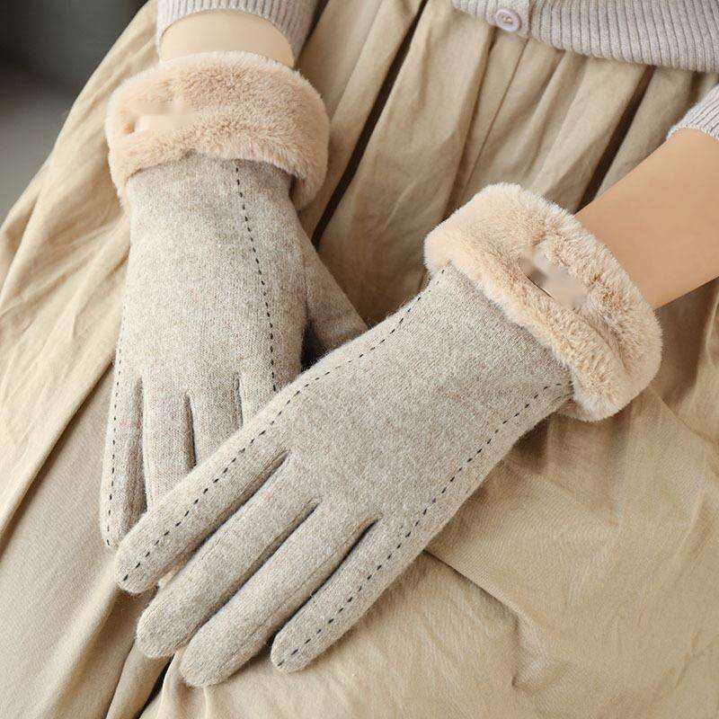 Neue Kaschmirwollhandschuhe für Damen im Winter, süßes Radfahren, warm und plüschig, dicker Touchscreen für kaltes Skifahren_voghion.com