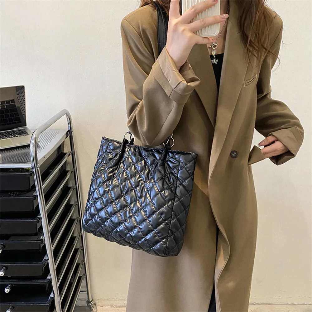 Borsa a tracolla imbottita in cotone trapuntato da donna, autunno inverno, borsa da viaggio di grande capacità_voghion.com