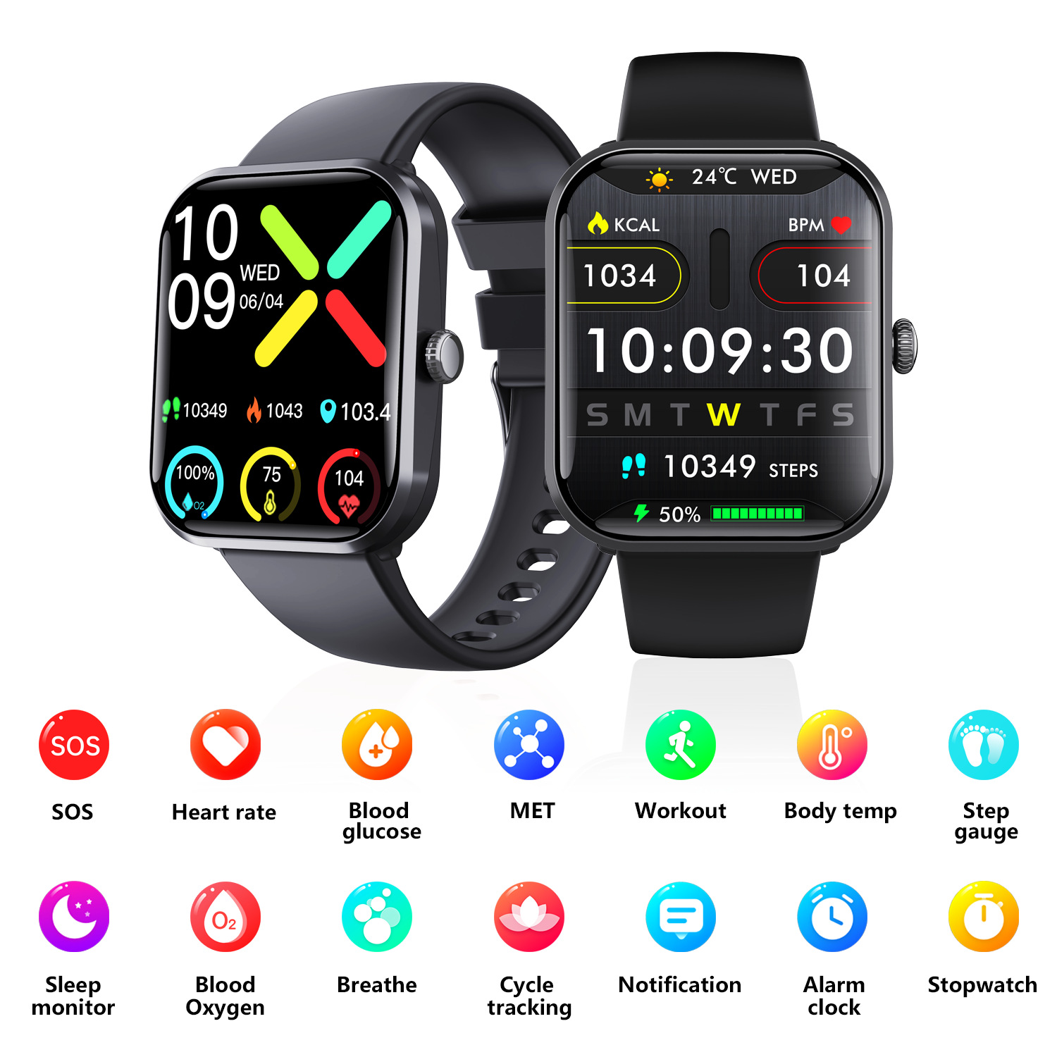 Smart Watch Multi-functional Non-invasive Blood Glucose Blood Pressure Heart Rate Blood Oxygen Monitoring Sos Alarm Call Watch_voghion.com