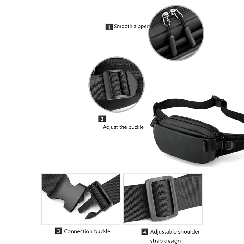 Férfi divatos mellkas kültéri sport övtáska tinédzsereknek vízálló férfi deréktáskák kiváló minőségű fanny Pack 230921_voghion.com
