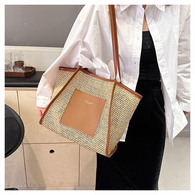 Große Geflochtene Strohtasche Für Damen Sommer Schultertasche_voghion.com