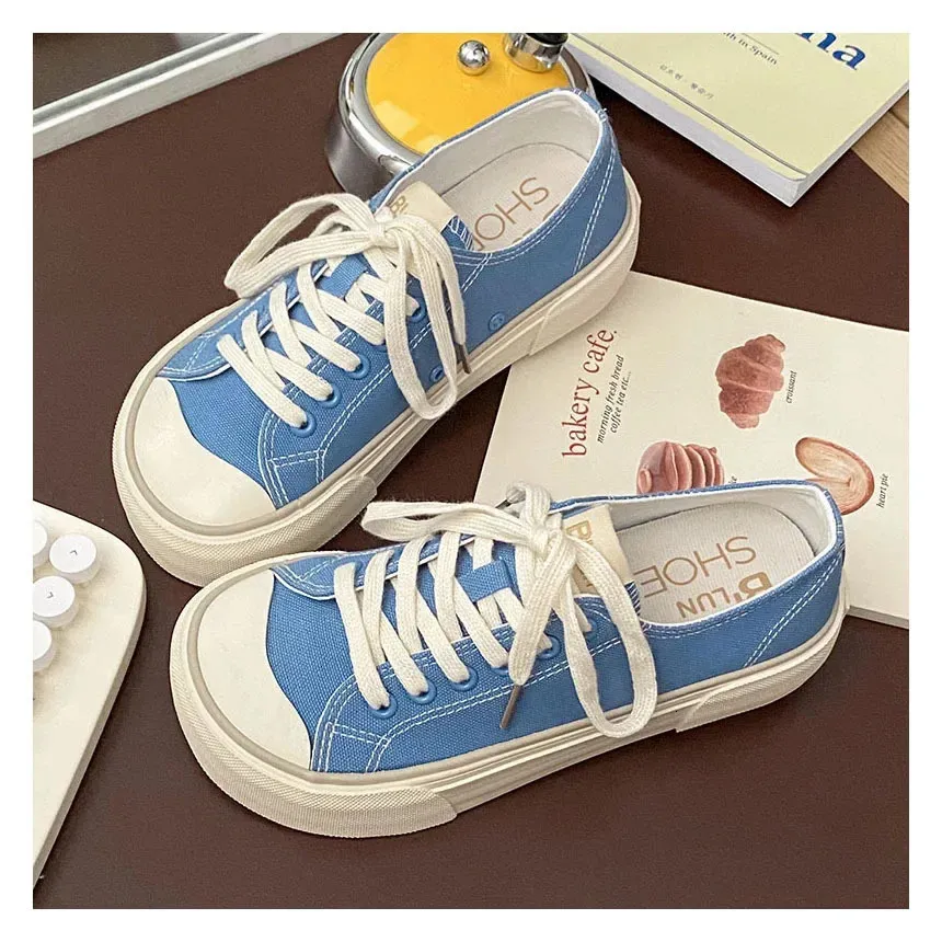 Baskets en toile confortables et polyvalentes pour femmes, style coréen, tendance printemps-été, chaussures décontractées pour femmes 240624_voghion.com